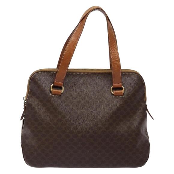 CELINE Macadam Canvas Hand Bag Pvc Leather Brown Gold - Picture 2 of 13